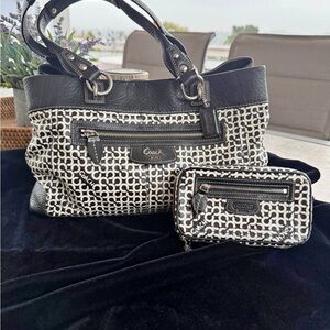 Coach Black & White Signature Tote with Matching Wristlet